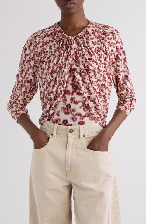 Gaetane Floral Gathered Jersey Top