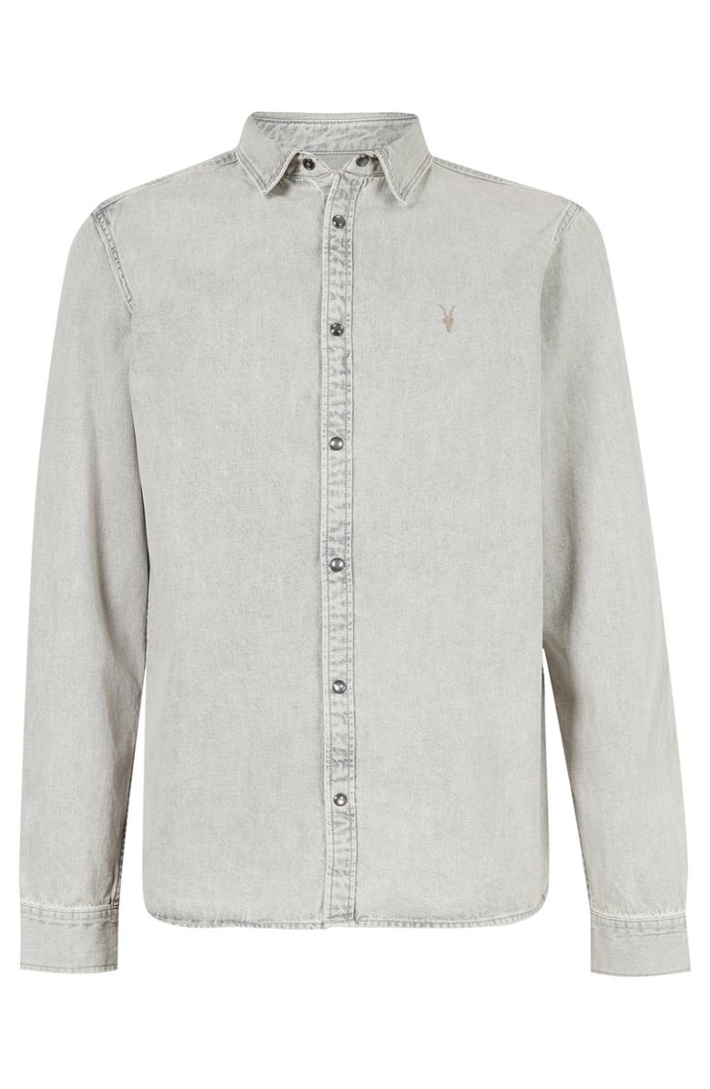 AllSaints Gleason Cotton Denim Snap-Up Shirt, Alternate, color, 
