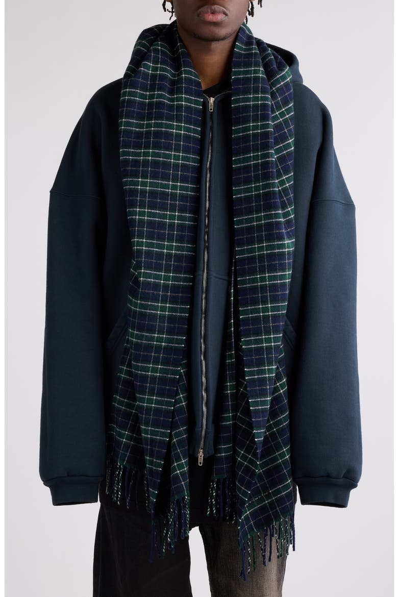 Oversize Full Zip Hoodie with Scarf Detail, Main, color, DEEP BLUE/ BLACK