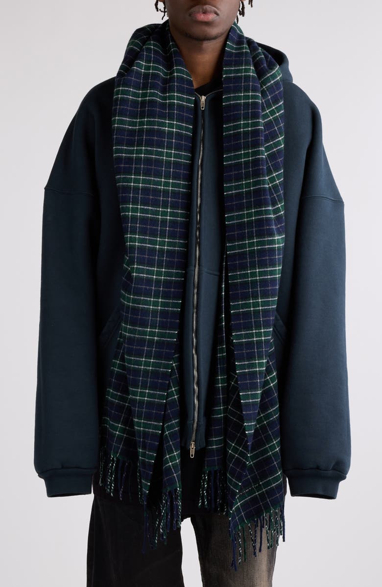 Balenciaga Oversize Full Zip Hoodie with Scarf Detail, Main, color, Deep Blue/ Black