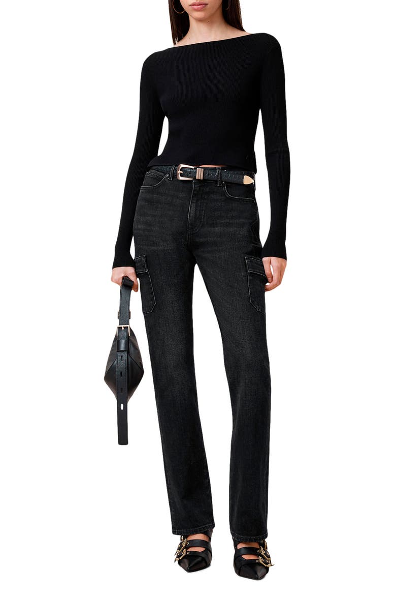 Hollis Cargo Bootcut Jeans, Alternate, color, WASHED BLACK