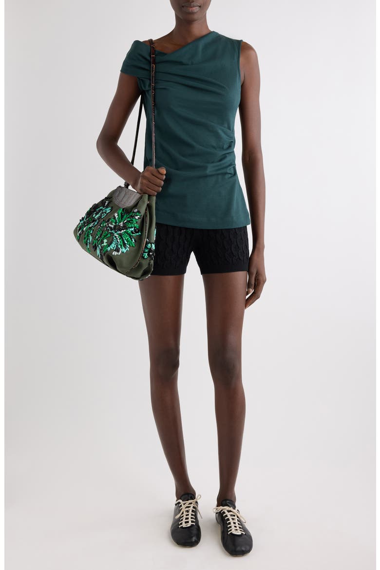 Draped Cotton Jersey One-Shoulder Top, Alternate, color, DARK GREEN