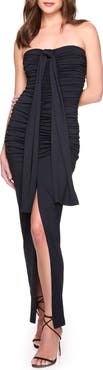Susana Monaco Ruched Front Slit Strapless Maxi Dress