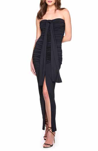 Susana Monaco Ruched Front Slit Strapless Maxi Dress