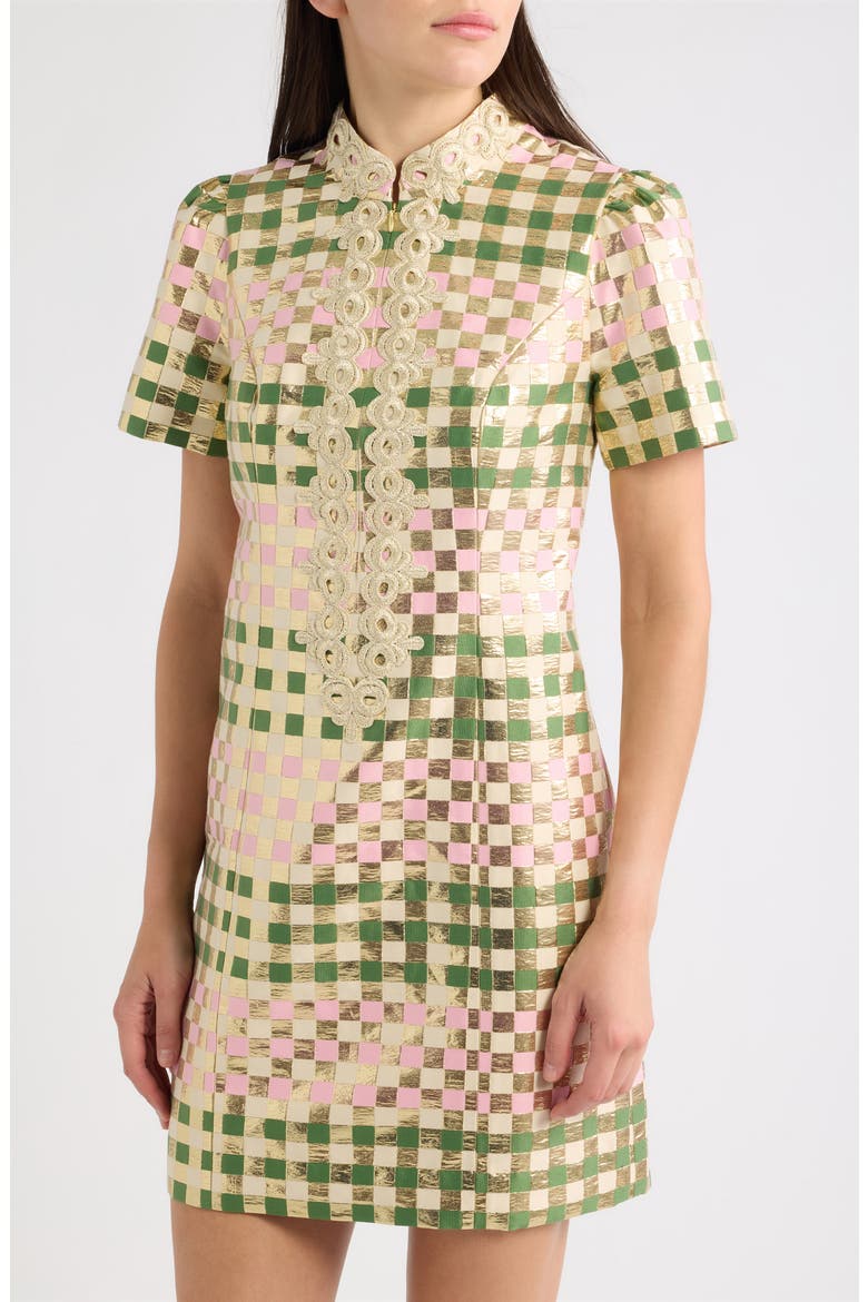 Carty Metallic Jacquard Shift Dress, Alternate, color, OREGANO GOLDEN GINGHAM