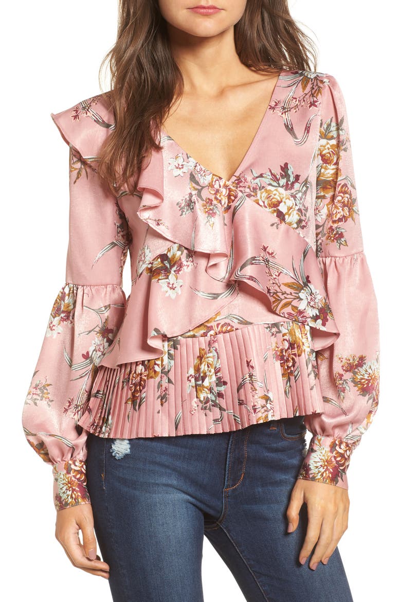 Asymmetrical Ruffle Top, Main, color, PINK ZEPHYR ANTOINETTE FLORAL