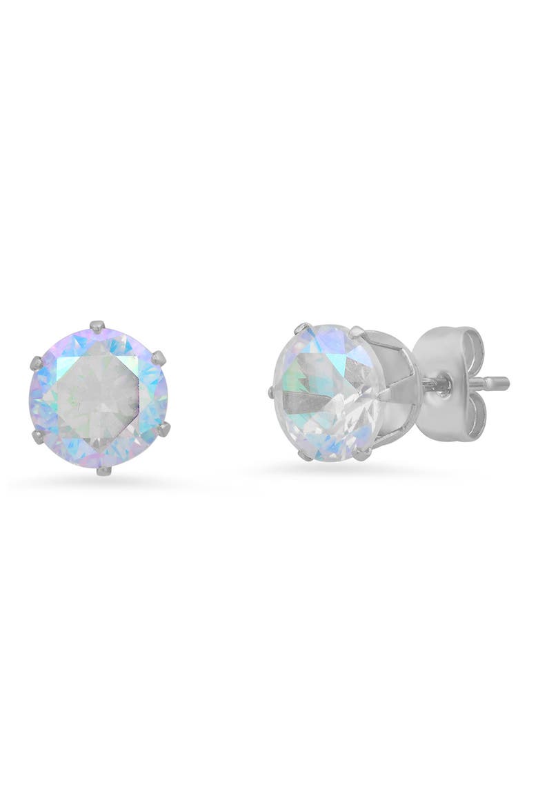 HMY JEWELRY Stainless Steel Simulated Diamond 8mm Stud Earrings, Main, color, METALLIC