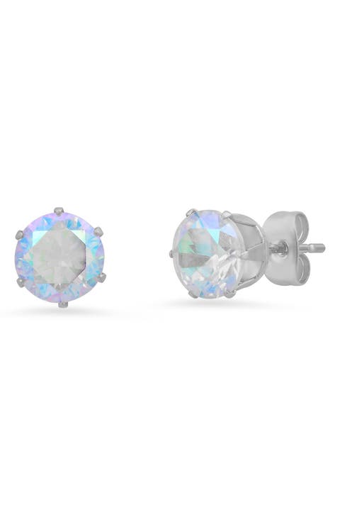 HMY JEWELRY Stainless Steel Simulated Diamond 8mm Stud Earrings