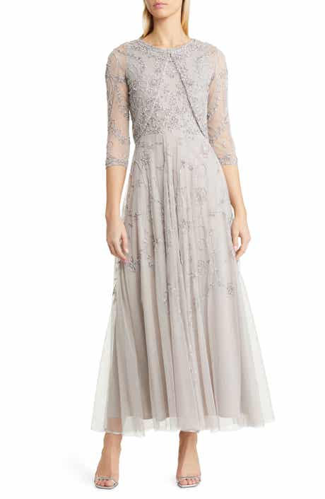 Pisarro Nights Beaded Mesh Gown with Jacket