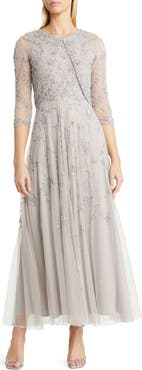 Pisarro Nights Beaded Mesh Gown with Jacket