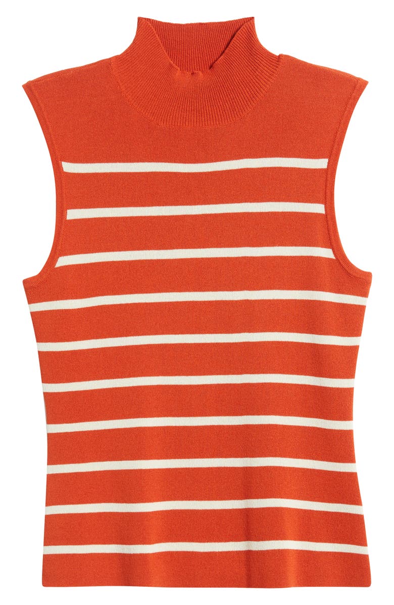 Tahari ASL Stripe Sleeveless Mock Neck Sweater, Alternate, color, Persimmon Vanilla
