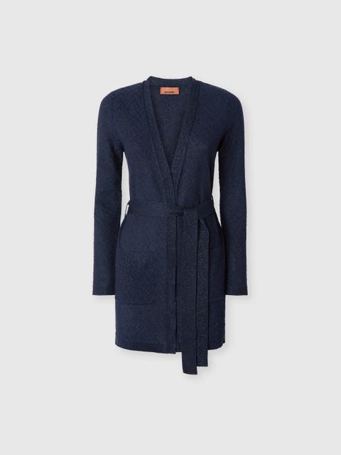 Chevron Pattern Belted Cardigan