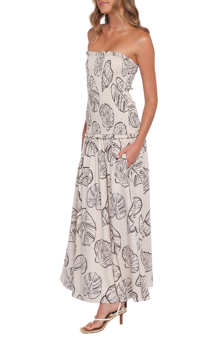 Petal & Pup Parkway Seashell & Palm Print Smocked Strapless Maxi Dress, Alternate, color, Cream Shells