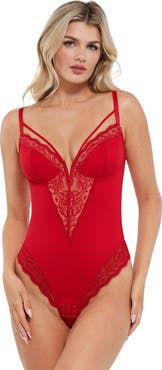 Popilush Shapewear Strappy Tummy Control Lace Inset Bodysuit