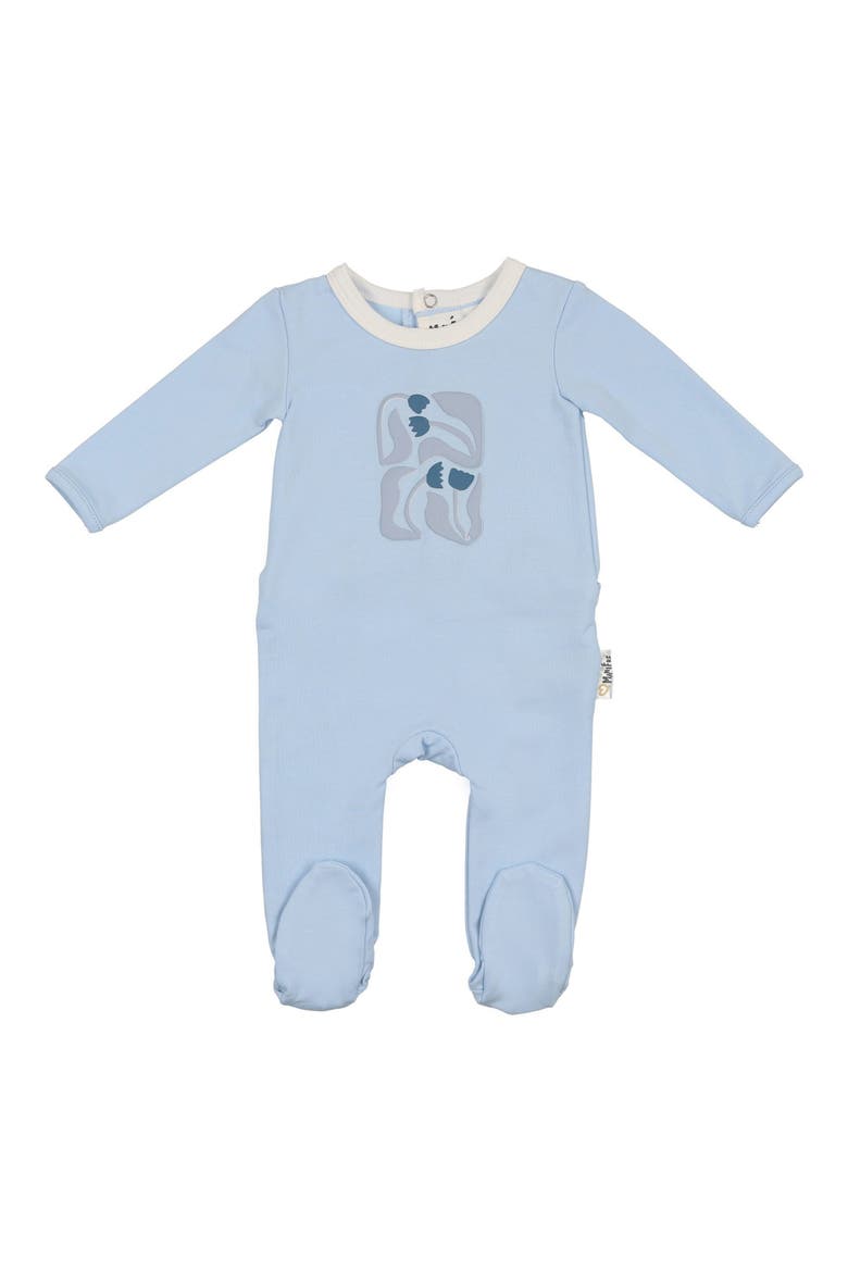 Puff Paint Flower Cotton Blend Footie, Main, color, PALE BLUE