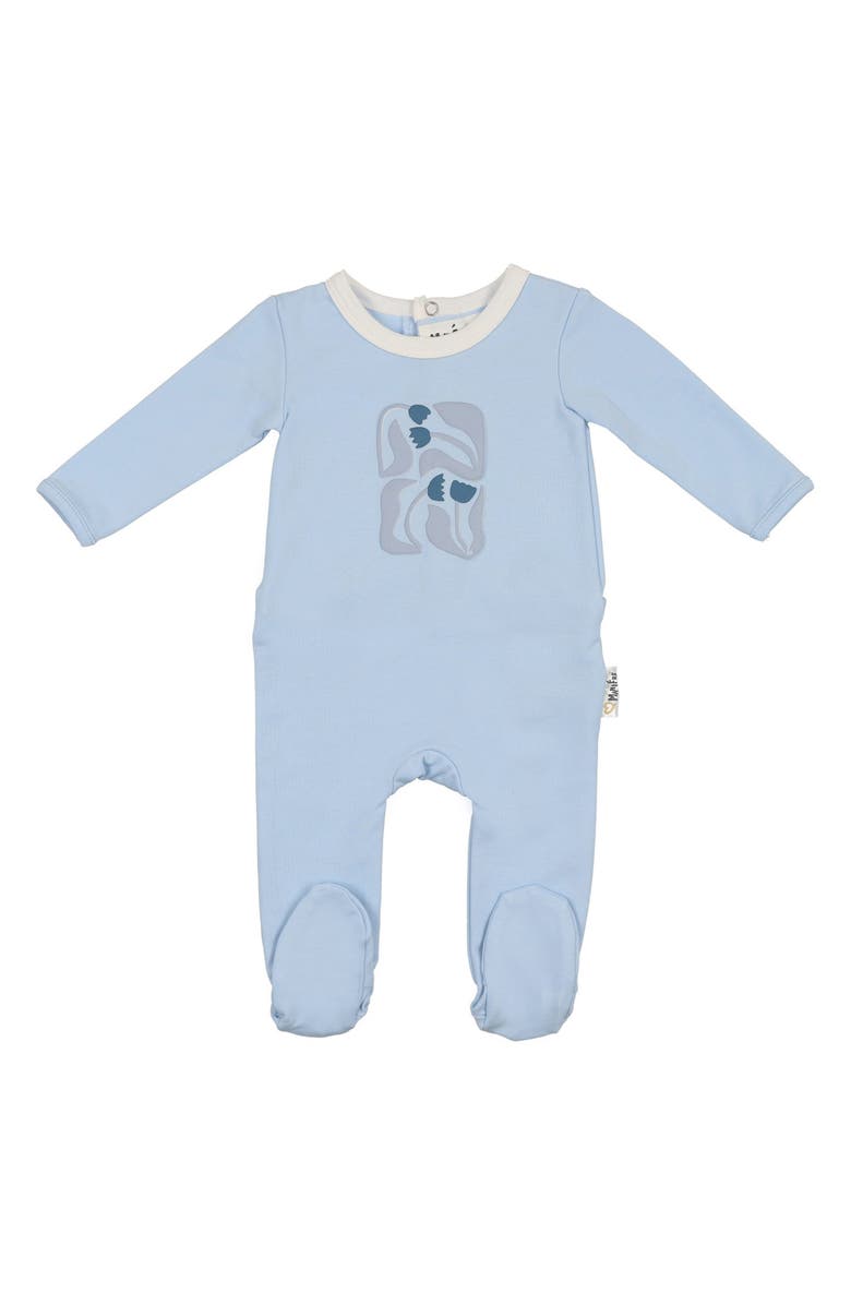 Manière Puff Paint Flower Cotton Blend Footie, Main, color, Pale Blue