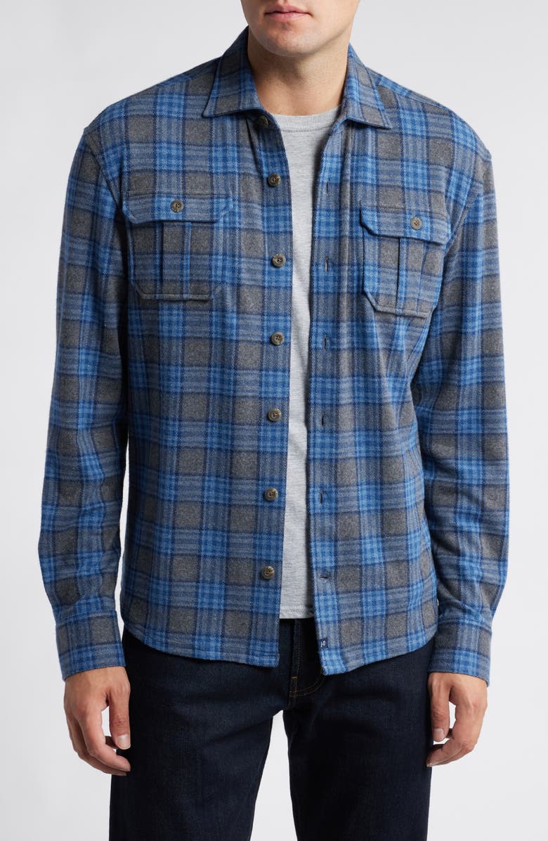 johnnie-O Waites Plaid Brushed Knit Button-Up Shirt, Main, color,