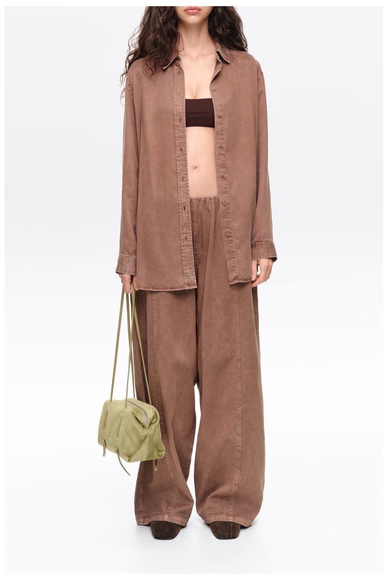 Fluid wide-leg denim trousers, Alternate, color, WASHED BROWN