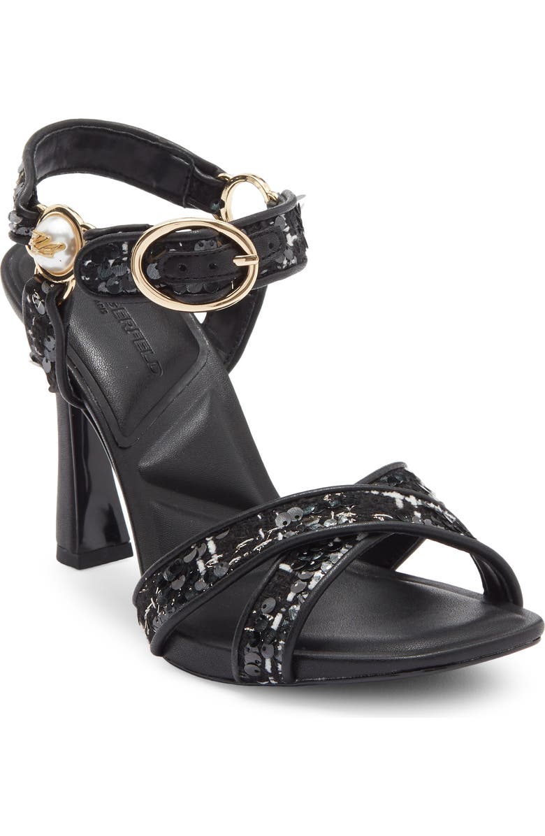 KARL LAGERFELD PARIS Daelin Ankle Strap Sandal, Main, color, Black