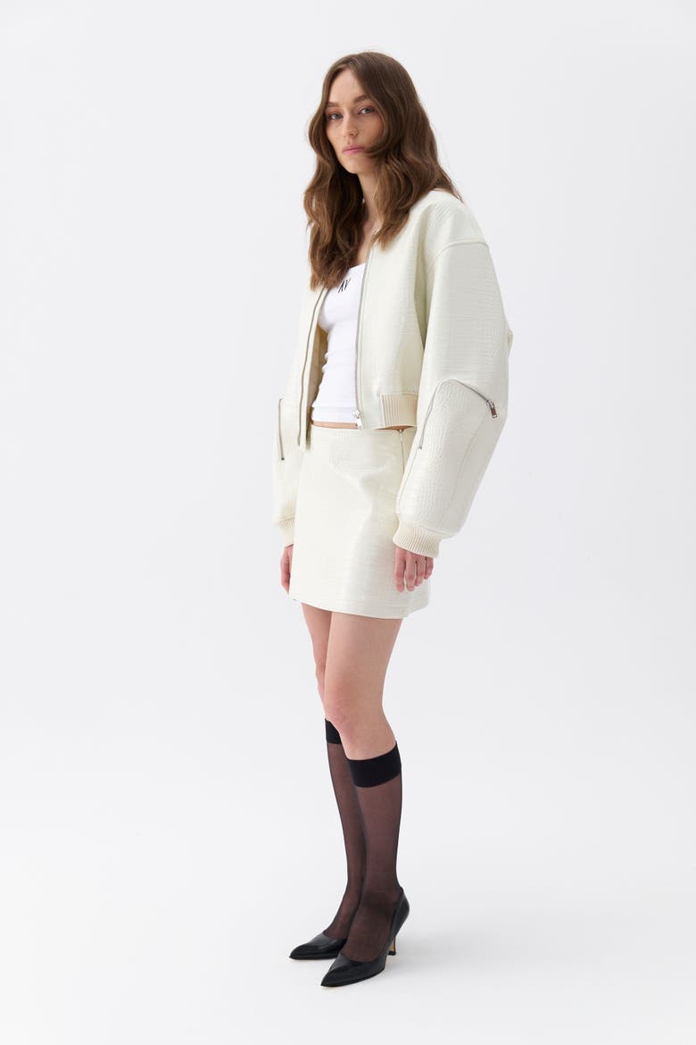 Faux Leather Mini Skirt, Alternate, color, Ivory