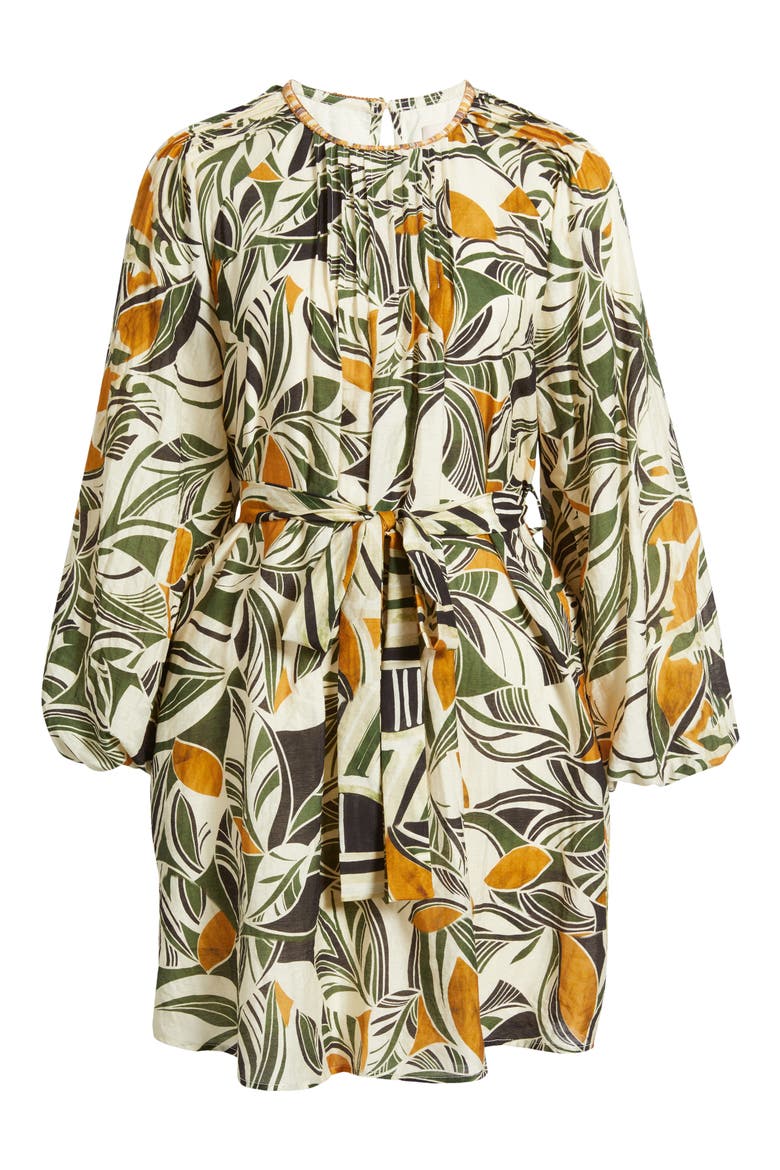Print Long Sleeve Pintuck Minidress, Alternate, color, CREAM MULTI