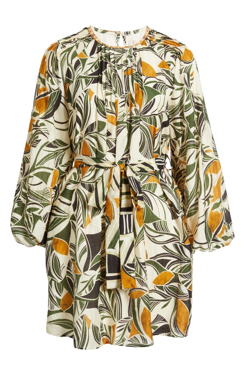 CIEBON Print Long Sleeve Pintuck Minidress, Alternate, color, Cream Multi