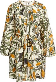 CIEBON Print Long Sleeve Pintuck Minidress