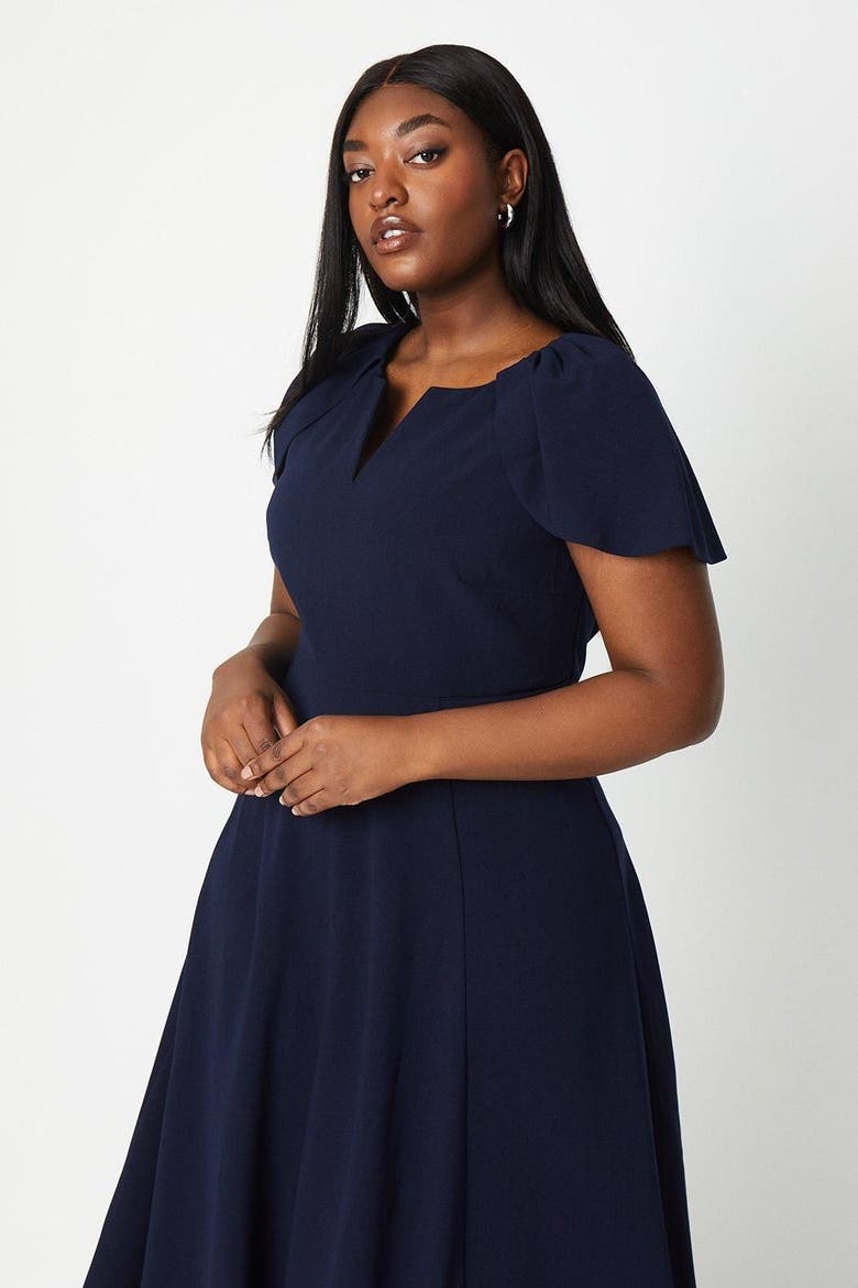 Plus V Neck Ponte Midi Dress, Alternate, color, Navy