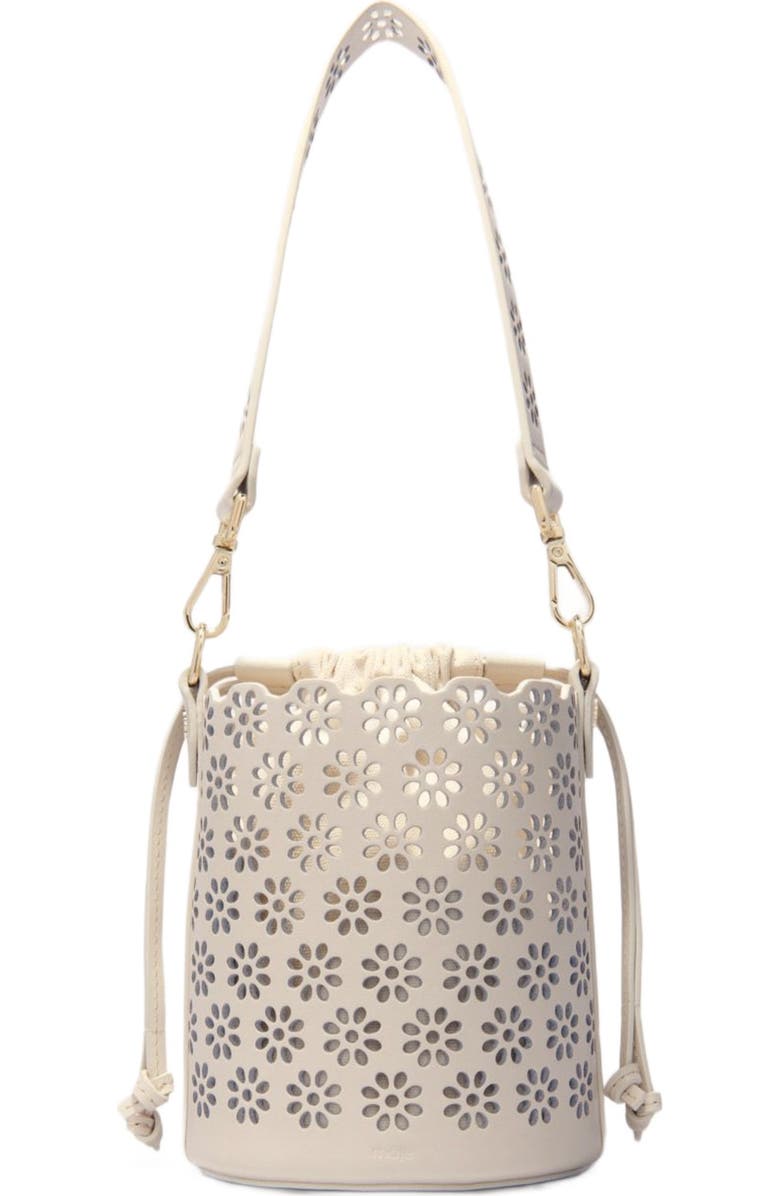 maje Perforated leather bucket bag, Alternate, color,