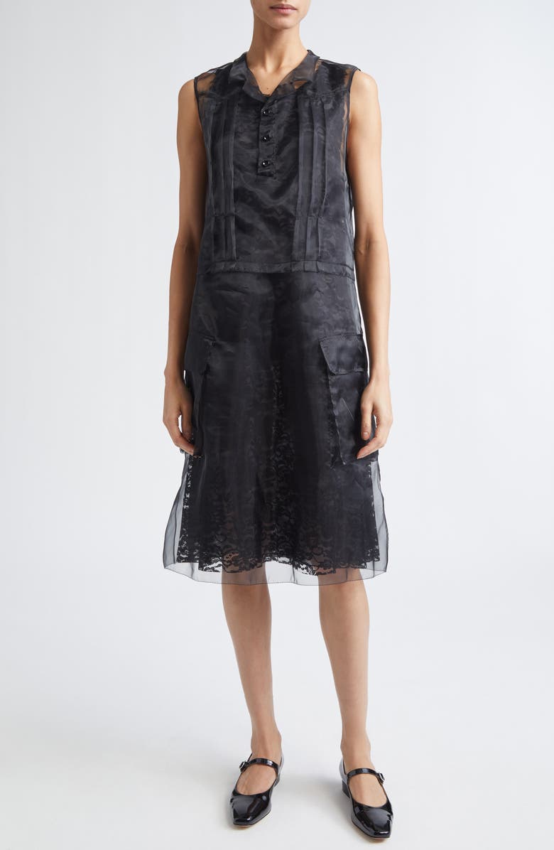 Maison Margiela Sheer Organza Overlay Lace Shirtdress, Main, color, Black