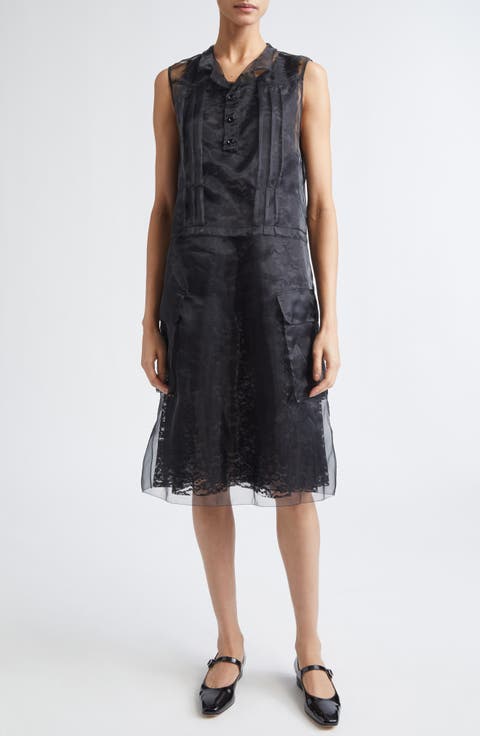 Sheer Organza Overlay Lace Shirtdress