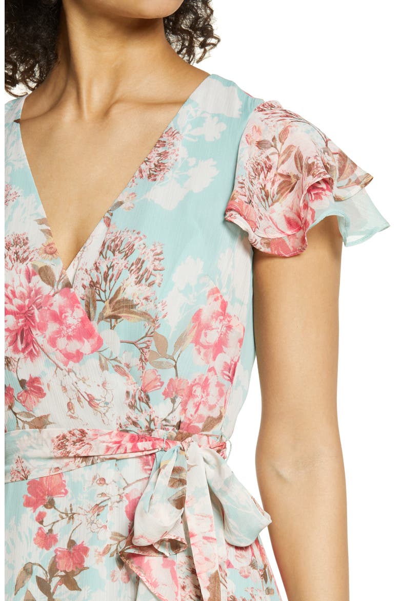 Floral Flutter Sleeve Dress, Alternate, color, MINT MULTI
