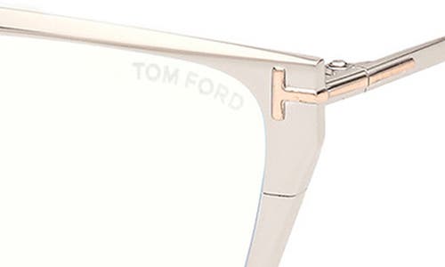 Tom Ford 56mm Square Blue Light Blocking Optical Glasses In Palladium/black/t Logo