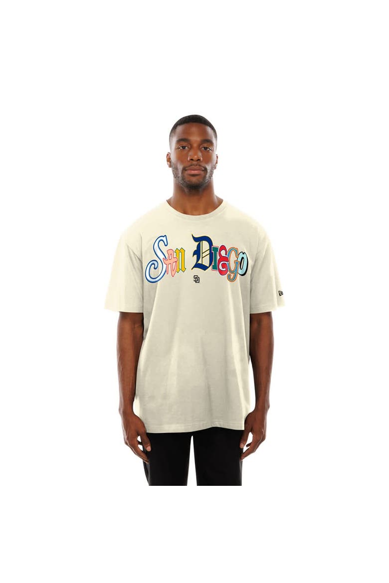 Men's New Era  Cream San Diego Padres Ransom Note Oversized T-Shirt, Main, color, Cream