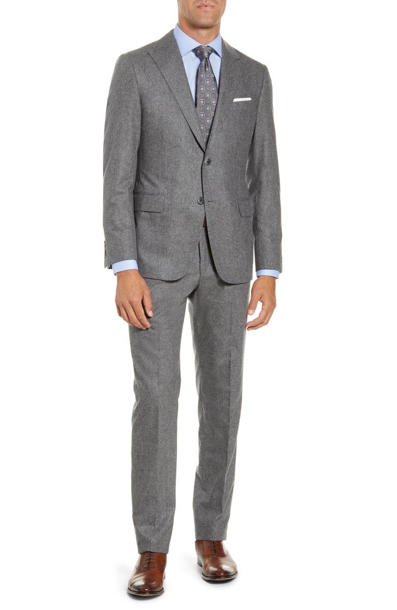 Hickey Freeman Classic Fit Flannel Wool Suit, Main, color, 