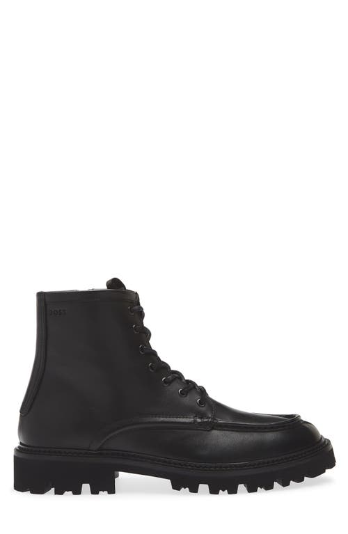 Hugo Boss Boss Julio Lugged Moc Toe Leather Boot In Black