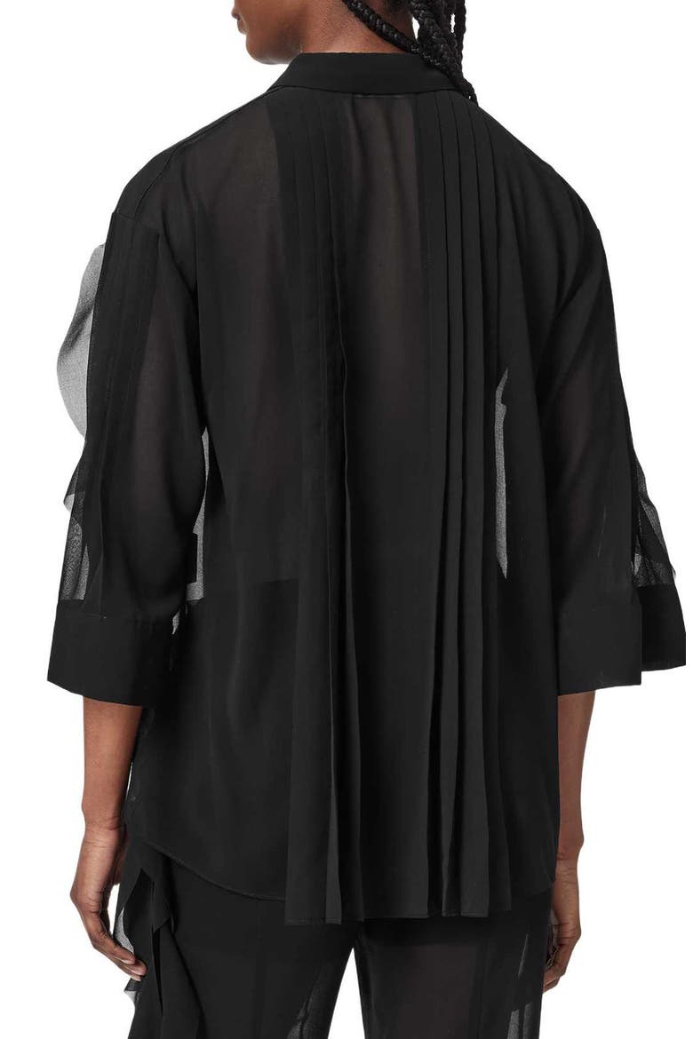 Minna Pleated Ruffle Shirt, Alternate, color, BLACK