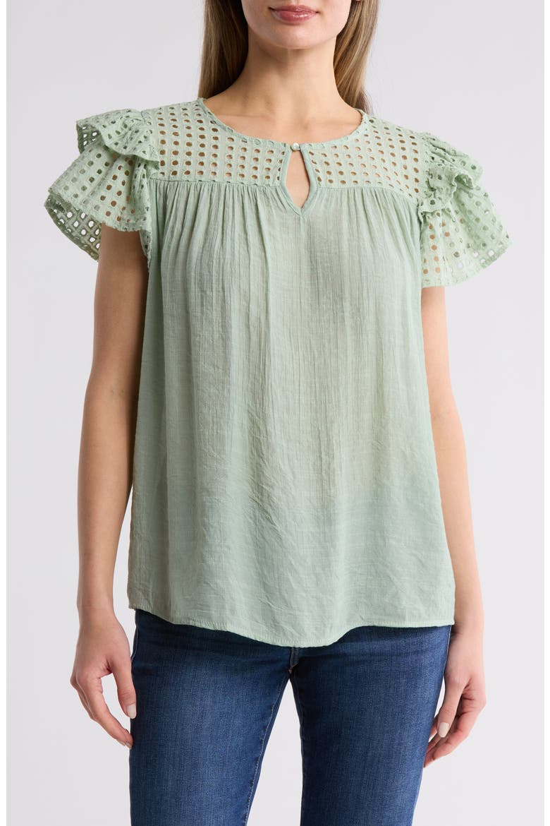 Demi Eyelet Sleeve Top, Main, color, SAGE