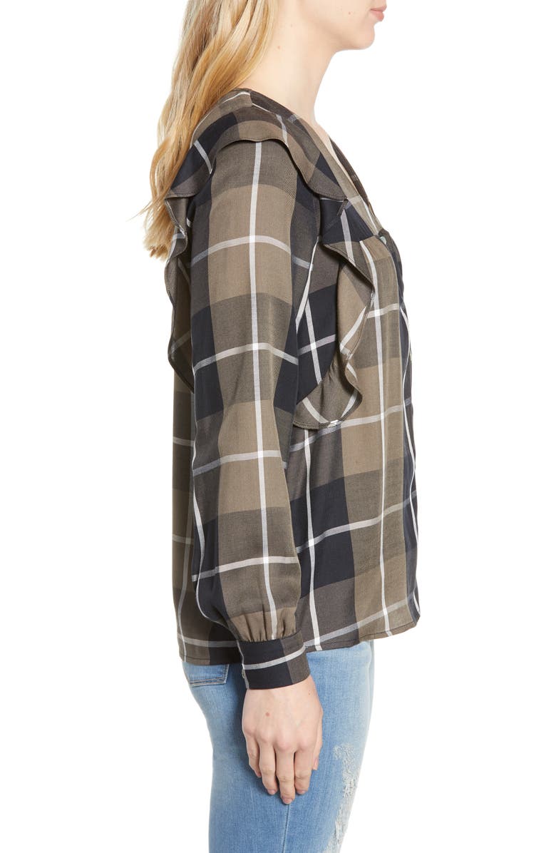 Bobeau Ruffled Plaid Shirt, Alternate, color, 