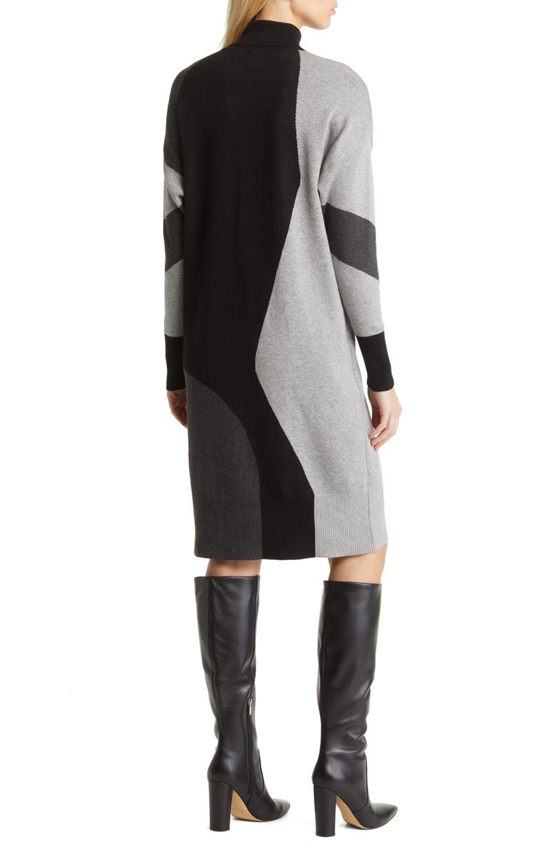Anne Klein Colorblock Turtleneck Sweater Dress, Alternate, color, 