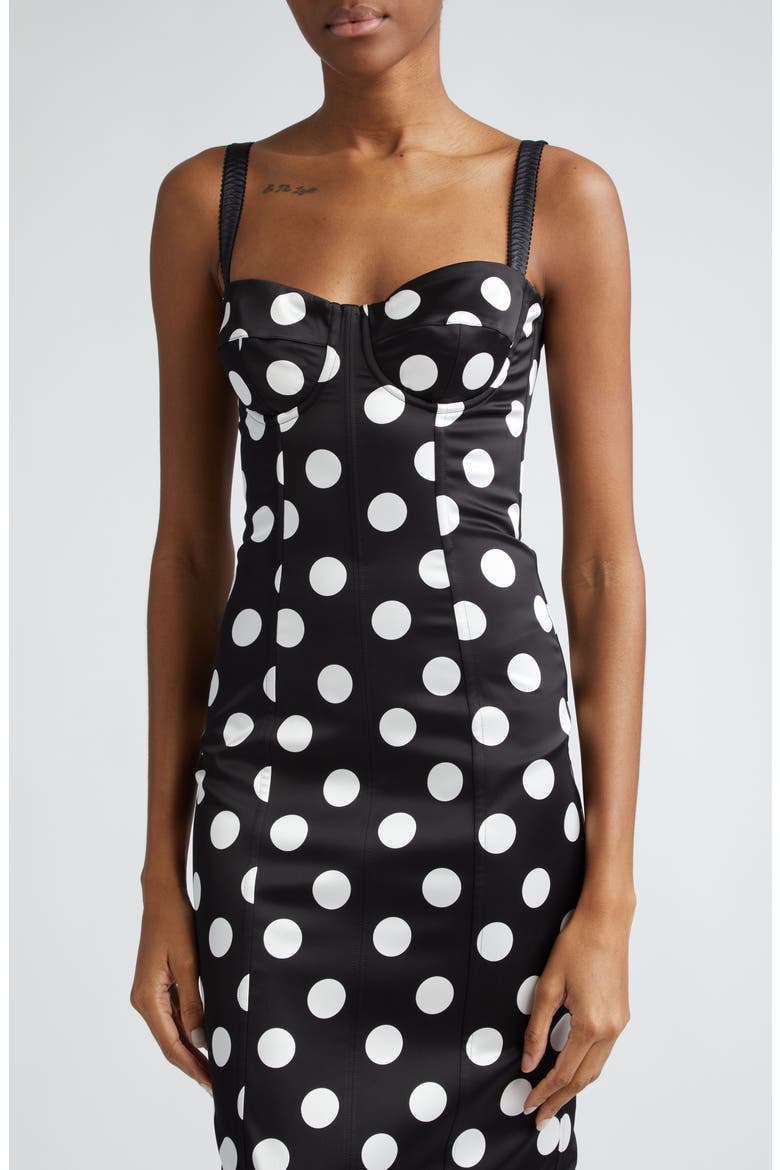 Polka Dot Ruched Satin Sheath Dress, Alternate, color, HNL2WPOIS BCO FDO.NERO