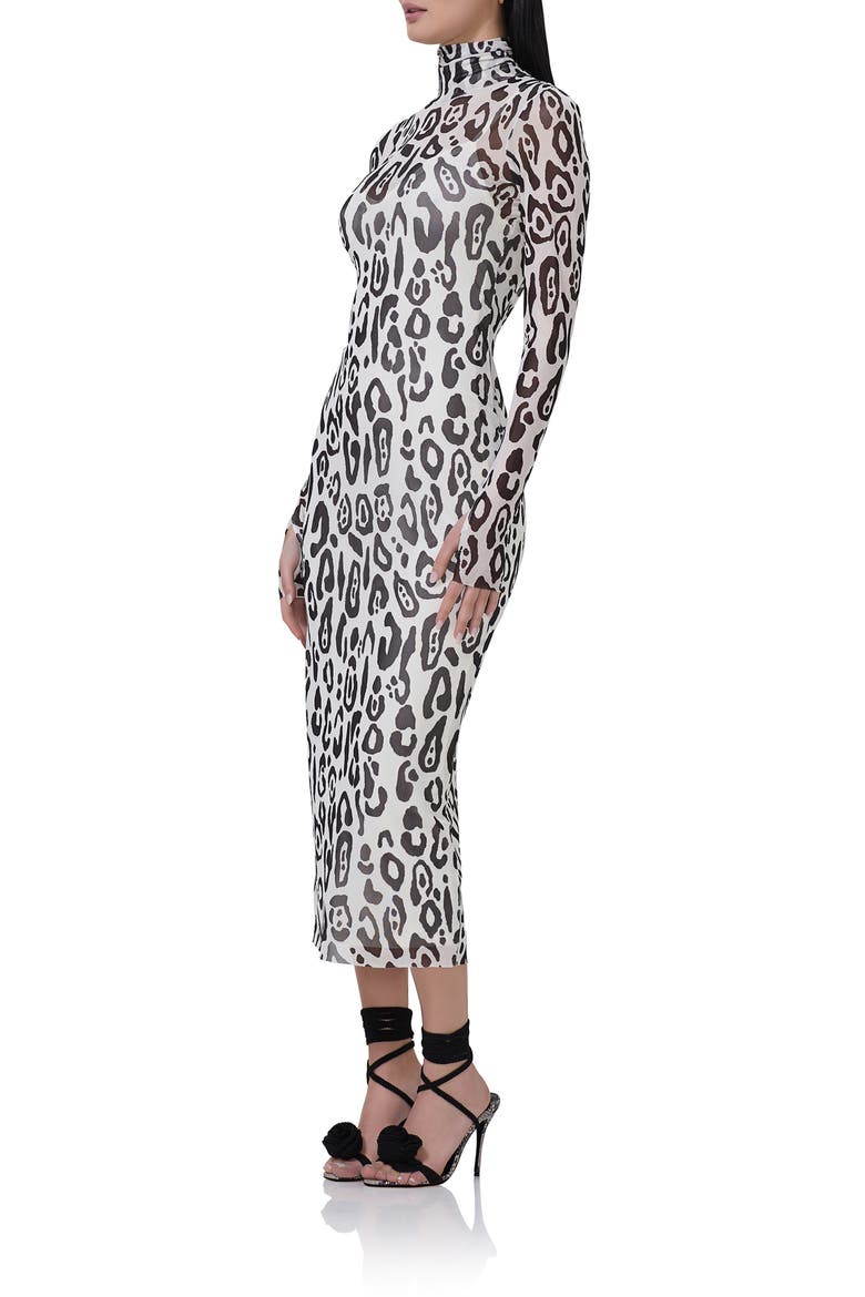 Shailene Turtleneck Long Sleeve Mesh Dress, Alternate, color, STARK LEOPARD