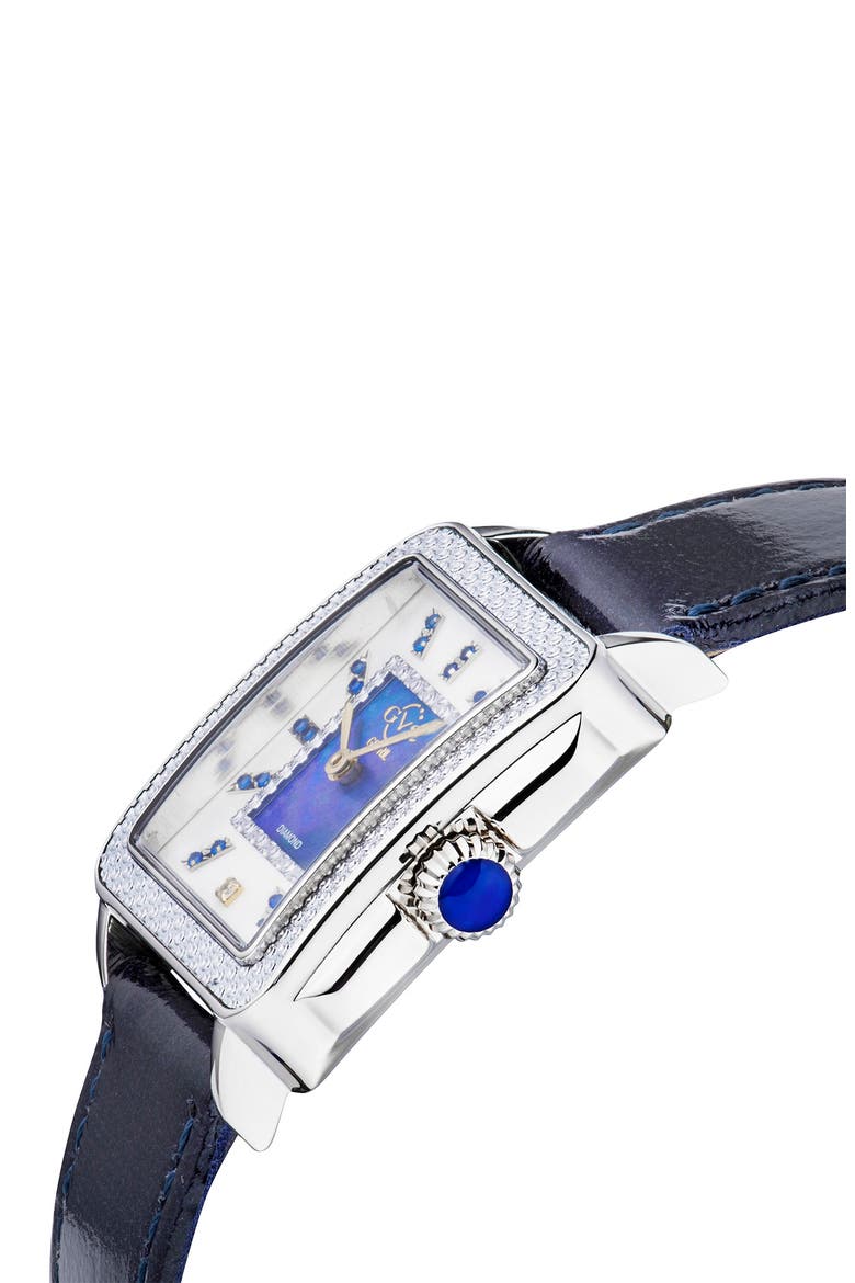 GEVRIL Women's Padova Gemstone Diamond Leather Strap Watch, 27mm x 30mm - 0.0116 ctw, Alternate, color, BLUE
