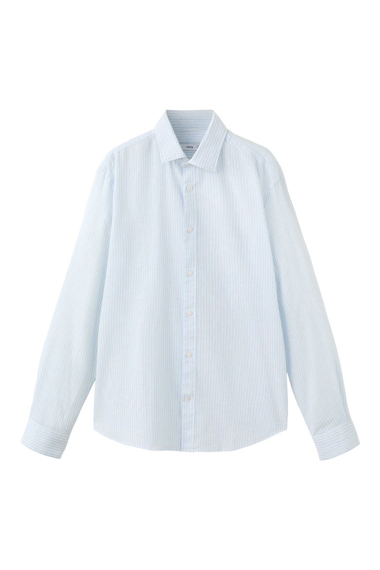 Regular Fit Stripe Cotton & Linen Button-Up Shirt, Alternate, color, SKY BLUE