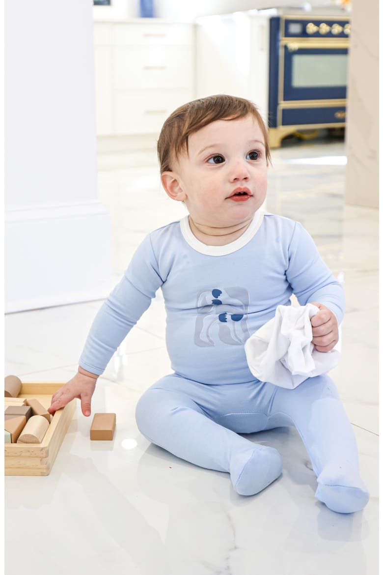 Puff Paint Flower Footie & Hat Set, Alternate, color, PALE BLUE