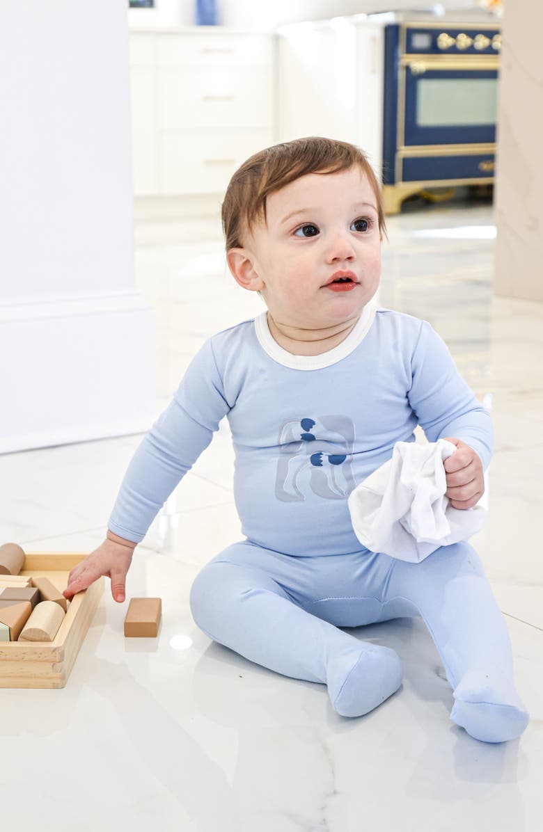 Manière Puff Paint Flower Cotton Blend Footie, Alternate, color, Pale Blue