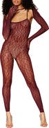 Dreamgirl Sheer Jacquard Catsuit & Shrug Set