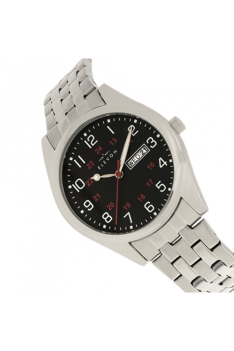 Gann Bracelet Watch w/Day/Date, Alternate, color, Silver/Black