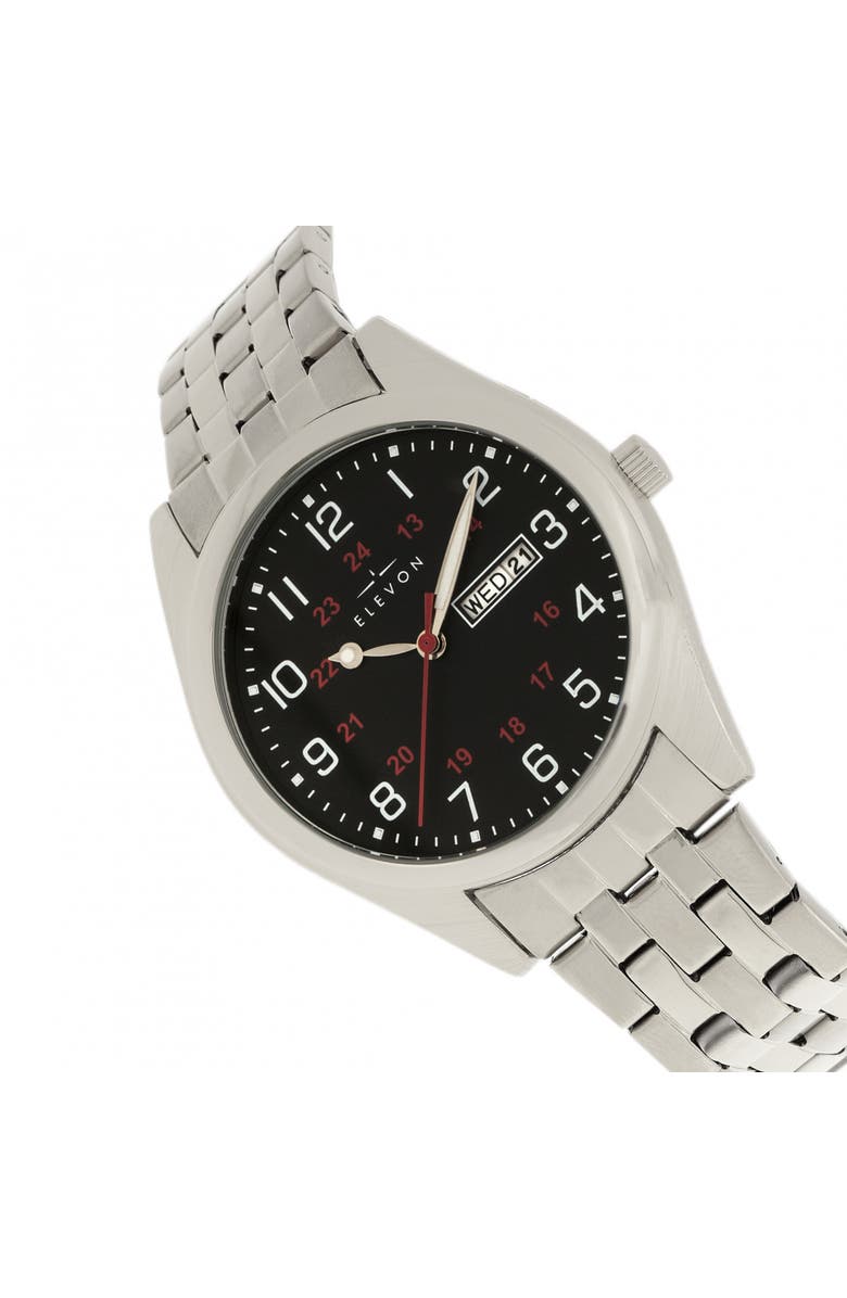 Elevon Gann Bracelet Watch w/Day/Date, Alternate, color, Silver/Black