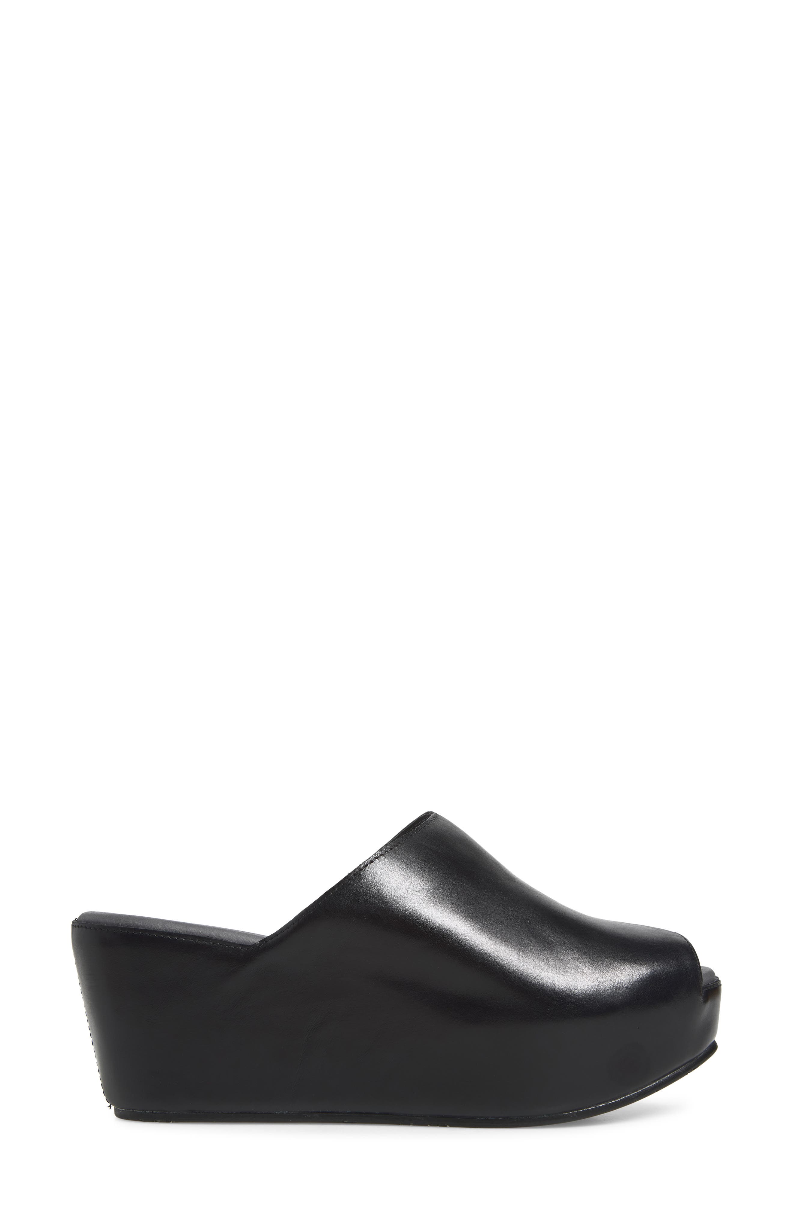 Waan Peep Toe Platform Wedge Mule, Alternate, color, BLACK LEATHER